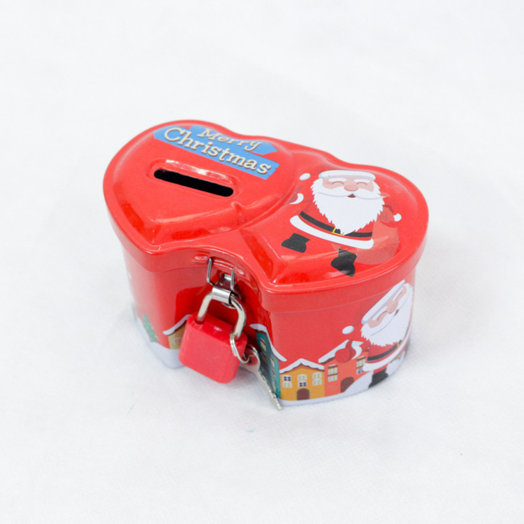 Hot Sell Christmas Style 2022 High Quality  Heart Shape Coin Bank Metal Money Saving Box for Kids