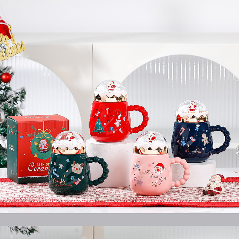 Christmas Gifts 2024 Ceramic Mug Christmas Tree Cup Tea Porcelain Luxury Coffee Xmas Mugs with Mirror Cover