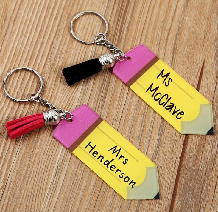 Teacher day appreciation gift Tassel keychain Graduation gift blanks Acrylic pencil keychain for teacher