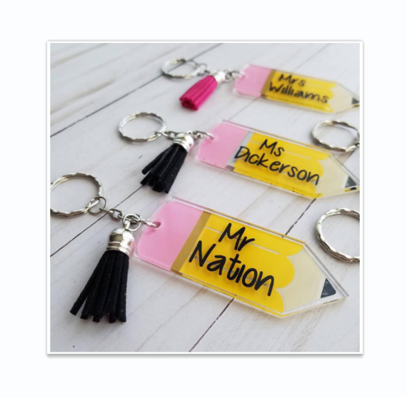 Teacher day appreciation gift Tassel keychain Graduation gift blanks Acrylic pencil keychain for teacher