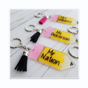 Teacher day appreciation gift Tassel keychain Graduation gift blanks Acrylic pencil keychain for teacher