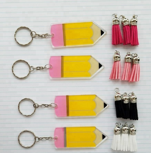 Teacher day appreciation gift Tassel keychain Graduation gift blanks Acrylic pencil keychain for teacher