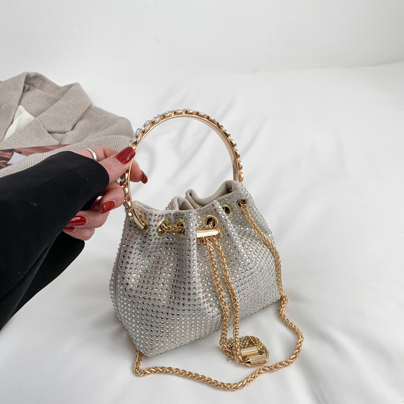 Fashion Wedding Ladies Diamond Bucket Bag Clutch Handbags For Women Party Evening Rhinestones Purse