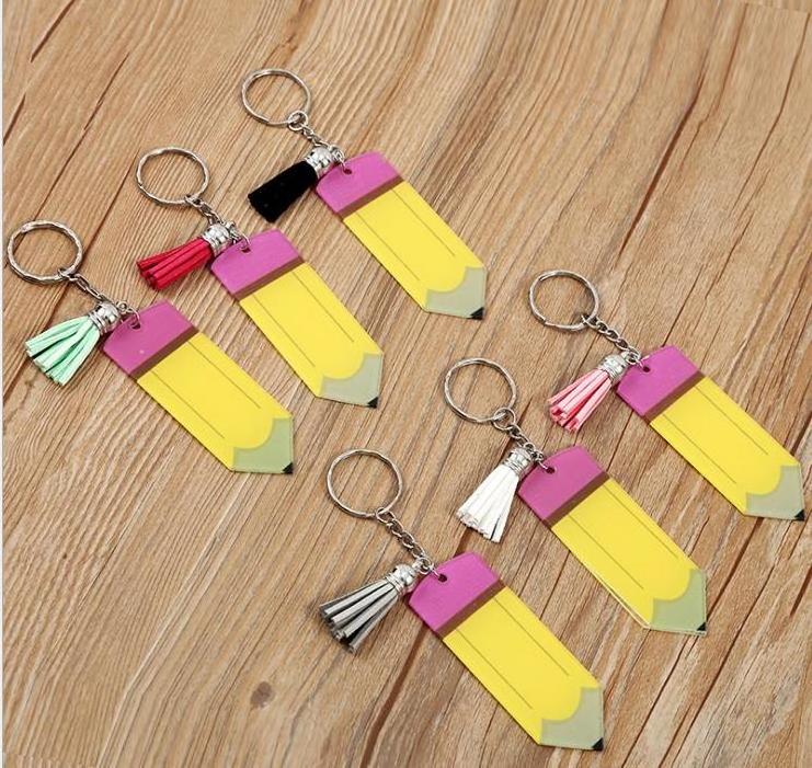 Teacher day appreciation gift Tassel keychain Graduation gift blanks Acrylic pencil keychain for teacher