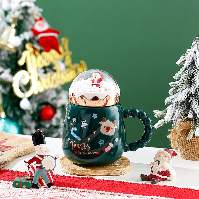 Christmas Gifts 2024 Ceramic Mug Christmas Tree Cup Tea Porcelain Luxury Coffee Xmas Mugs with Mirror Cover