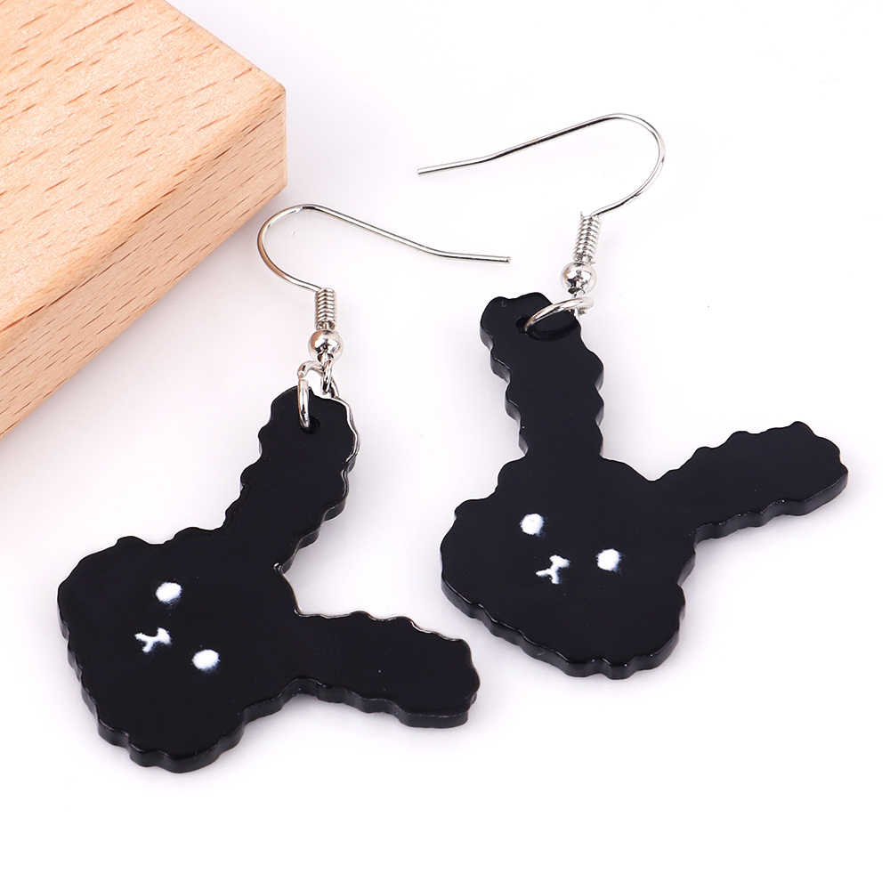 Black and white cute girl bunny earrings personality hip hop skeleton finger simple earrings