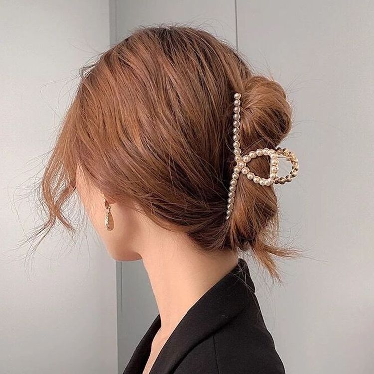 Korean Girls  Large Gold Hair Clip Pearl Crystal Jewelry Rhinestone Hair Accessories Elegant Casual Shark Hair Clip High Quality