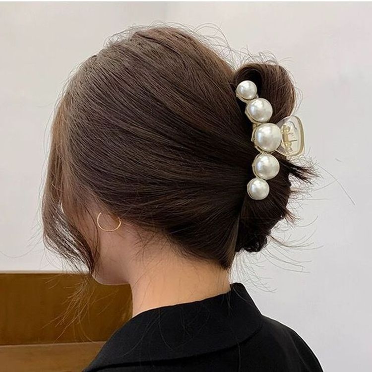 Korean Girls  Large Gold Hair Clip Pearl Crystal Jewelry Rhinestone Hair Accessories Elegant Casual Shark Hair Clip High Quality