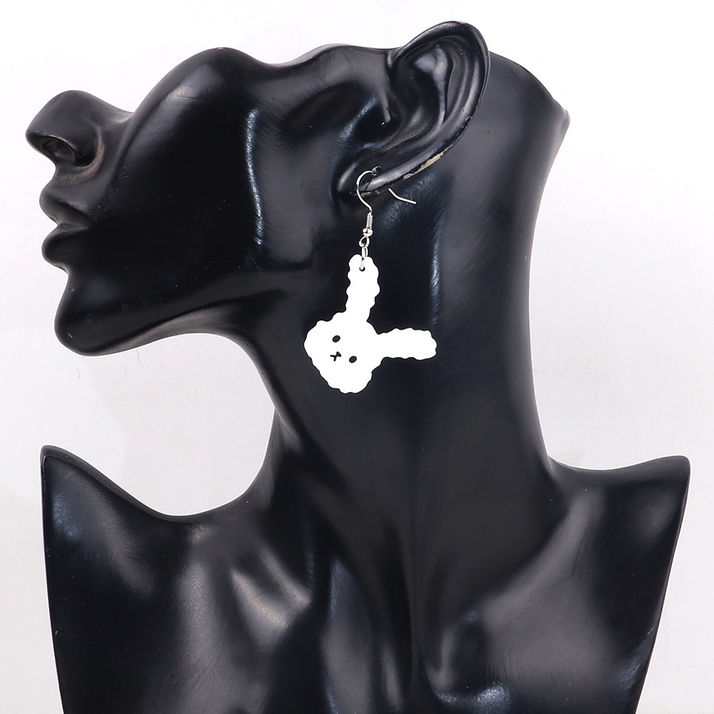 Black and white cute girl bunny earrings personality hip hop skeleton finger simple earrings