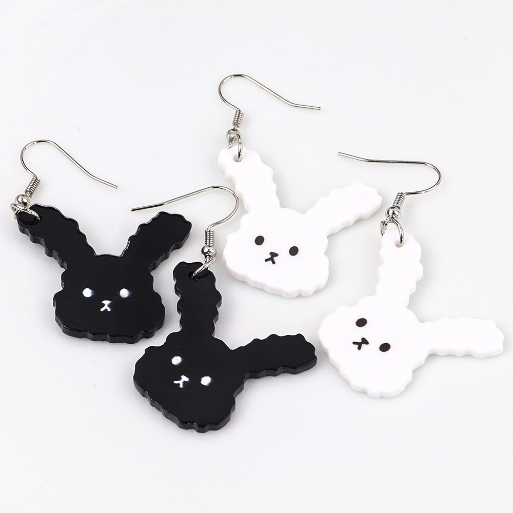 Black and white cute girl bunny earrings personality hip hop skeleton finger simple earrings