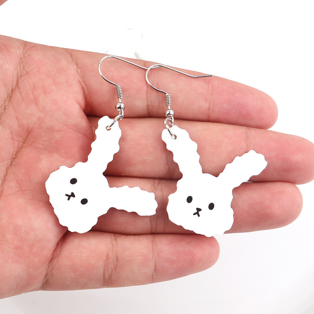 Black and white cute girl bunny earrings personality hip hop skeleton finger simple earrings