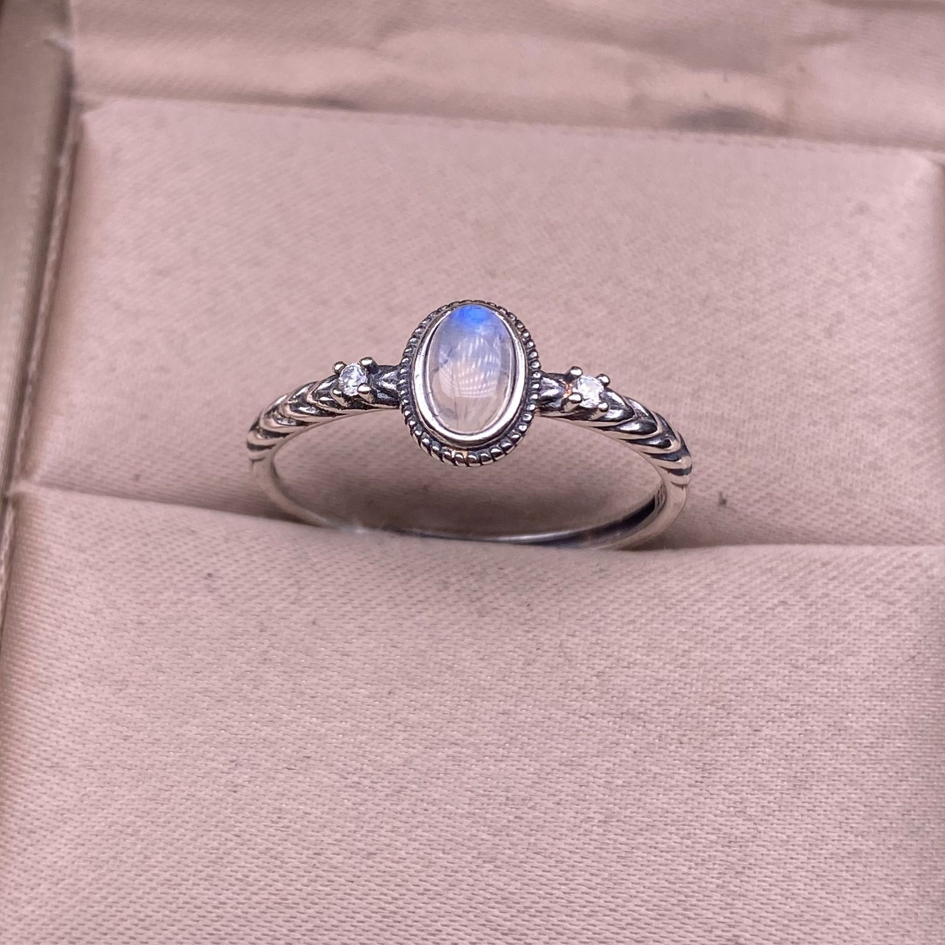 S925 Sterling Silver Natural Blue Moonstone Ring for Women Crystal Quartz Gemstone Adjustable ring Jewelry