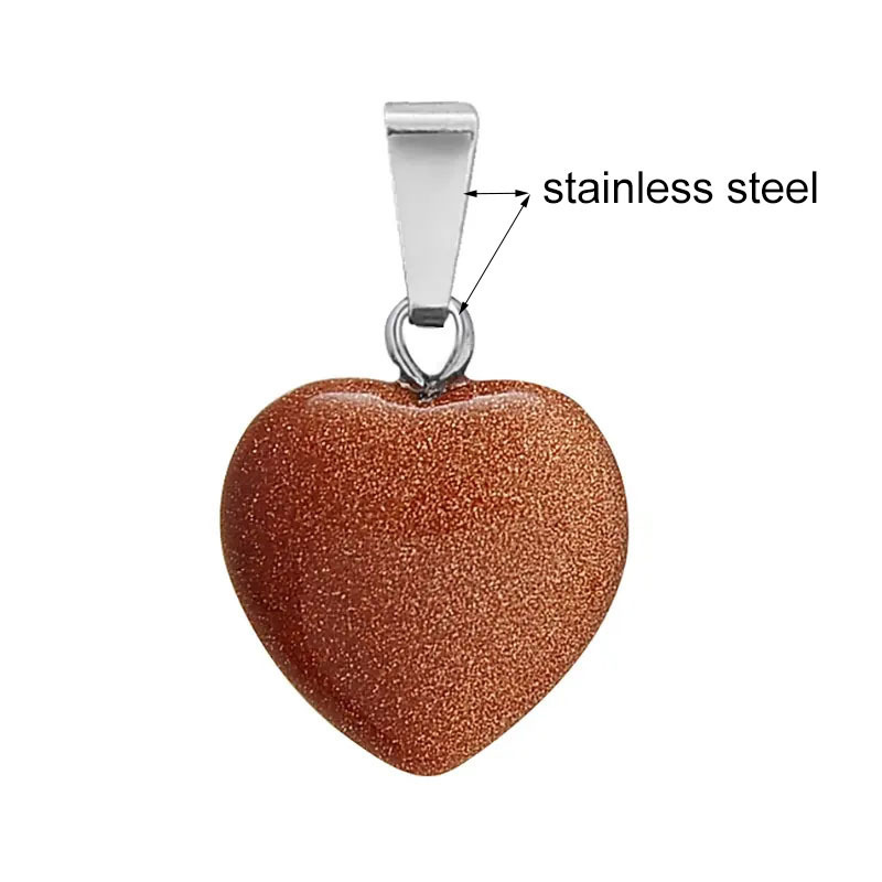 100% Natural Crystal Stone Heart Stainless Steel Pendant For Women DIY Gemstone Agate Pendant Necklace Jewelry