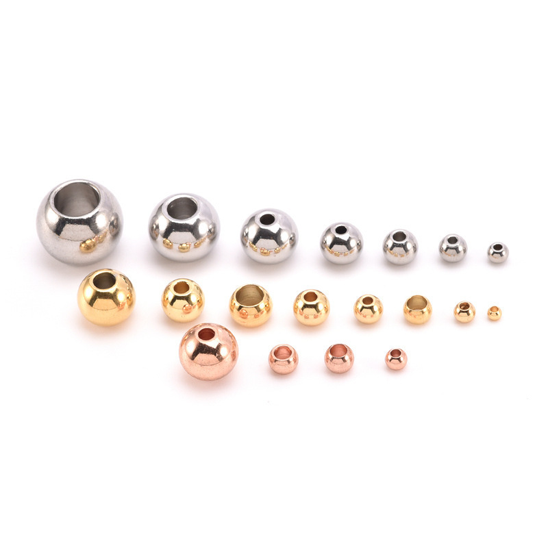 stainless steel  colorfast round Bead spacer gold/rose gold loose bead bracelet ornament gasket hand string accessories