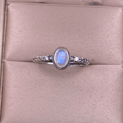 S925 Sterling Silver Natural Blue Moonstone Ring for Women Crystal Quartz Gemstone Adjustable ring Jewelry