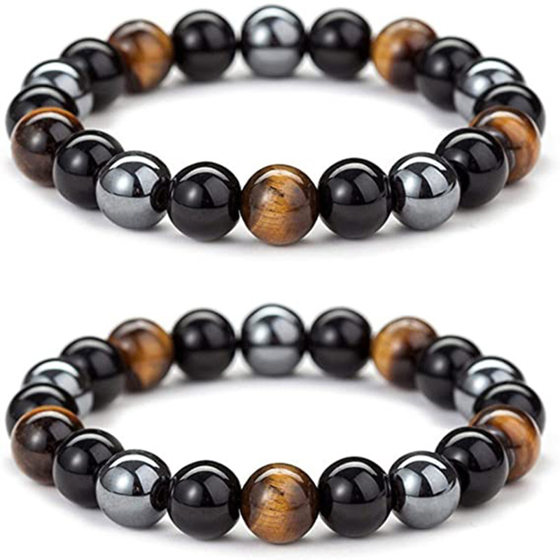 Wholesale Natural Stone Charm Energy Obsidian Hematite Tiger Eye Black Agate Crystal Beads Bracelet for Men Women Unisex