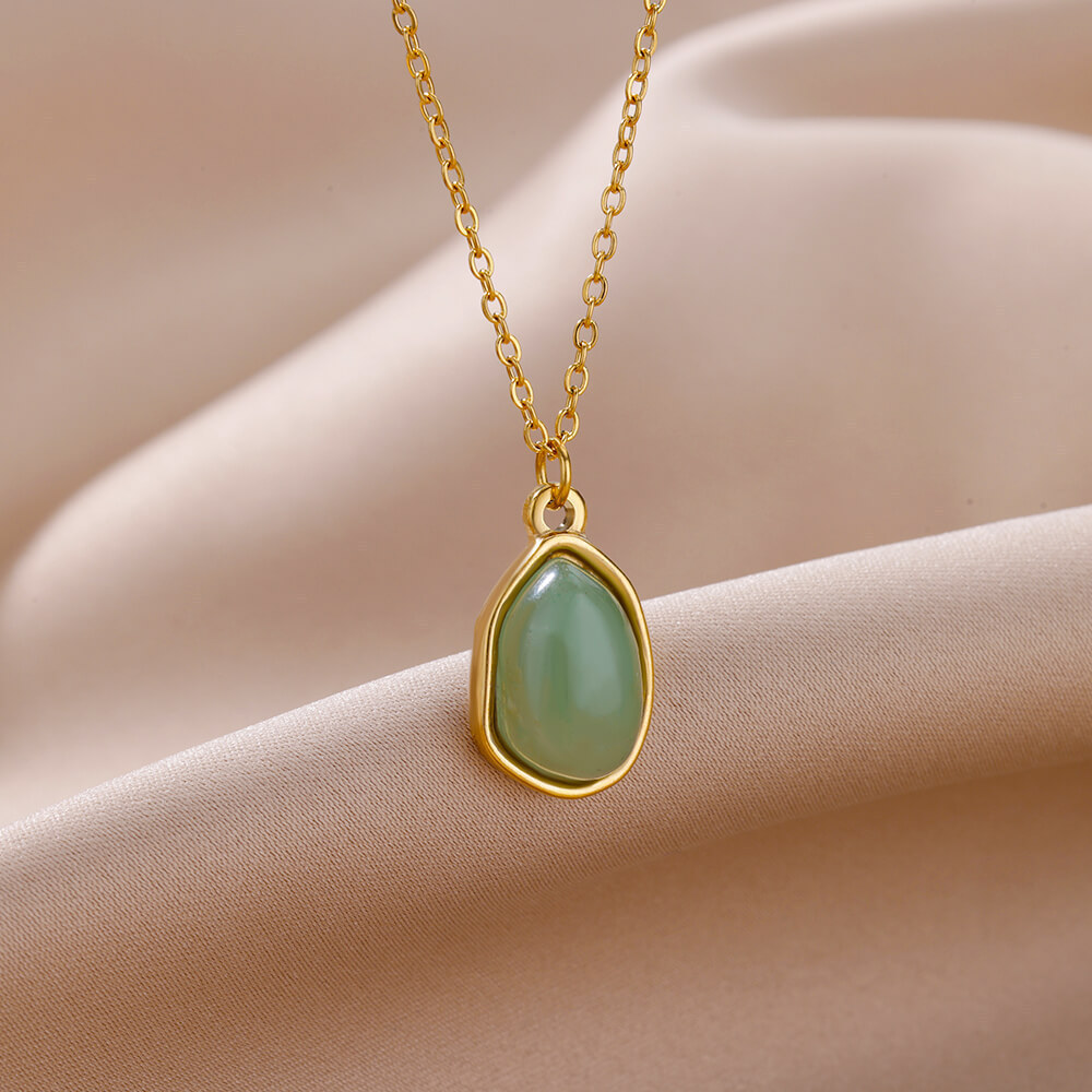 Titanium stainless steel 18K gold Crystal stone Jade pendant necklace rose quartz green aventurine natural stone necklace