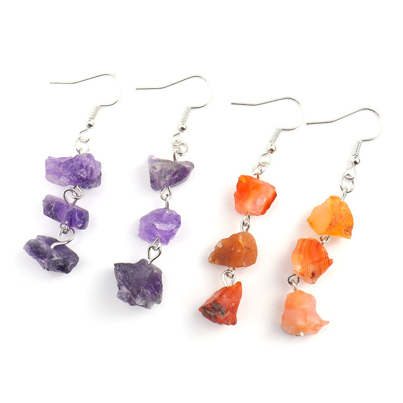 wholesale new natural  stone gravel crystal agate eardrop earring jewelry crystal White Crystal amethyst earrings for women