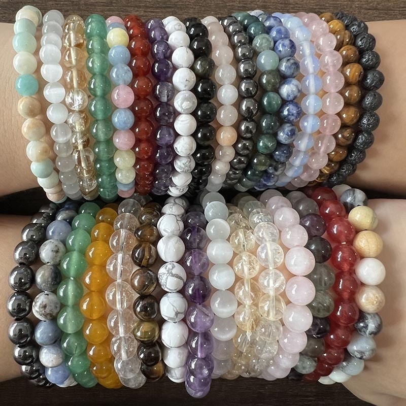 Natural Stone Quartz Crystal Beads Bracelets 6mm 8mm Agate Beads Handmade Hand String Gemstone Bracelets for Women and Men