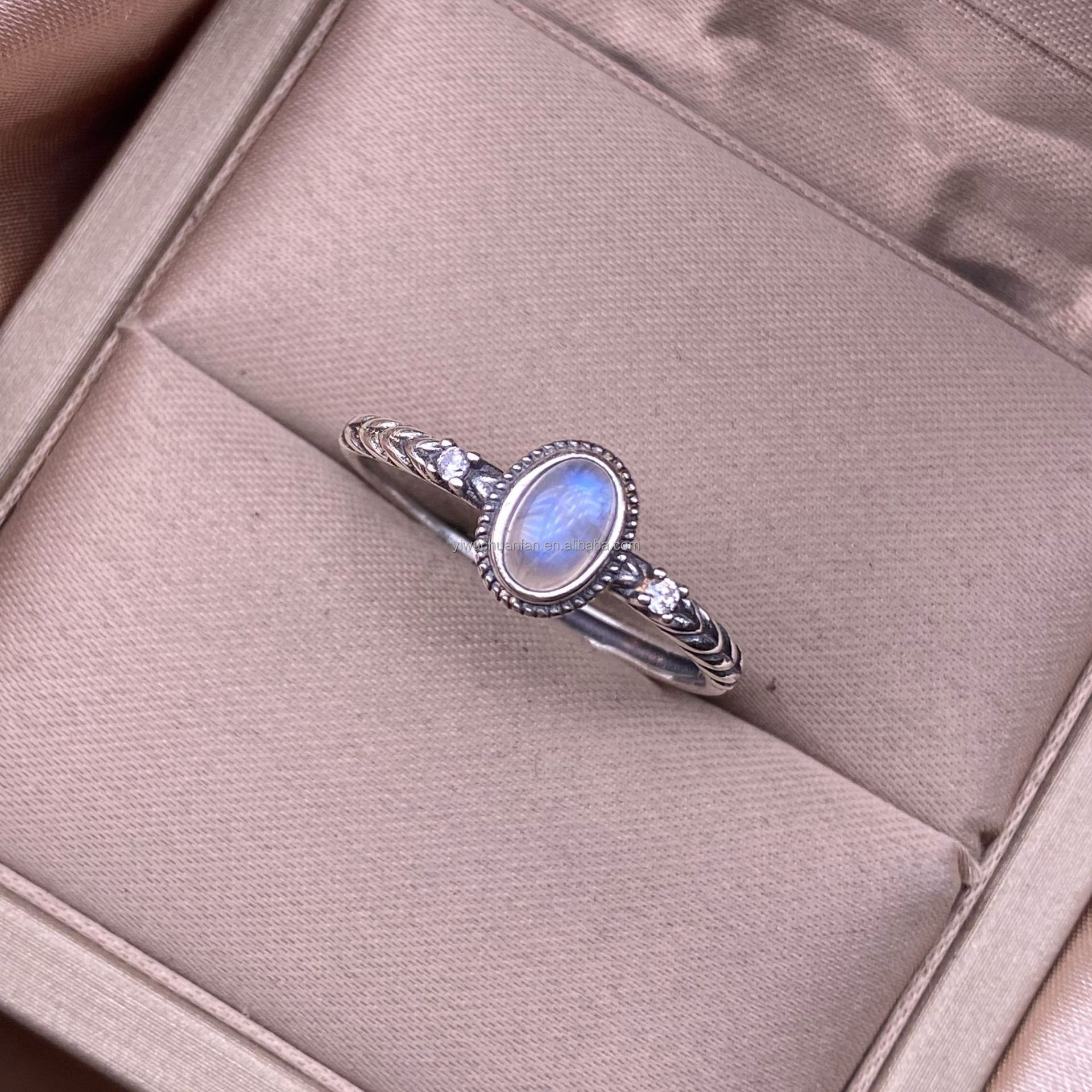 S925 Sterling Silver Natural Blue Moonstone Ring for Women Crystal Quartz Gemstone Adjustable ring Jewelry