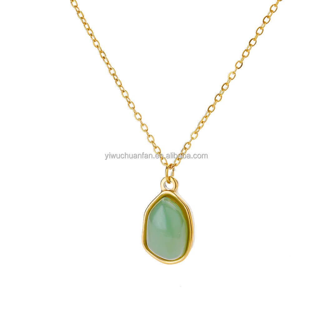 Titanium stainless steel 18K gold Crystal stone Jade pendant necklace rose quartz green aventurine natural stone necklace