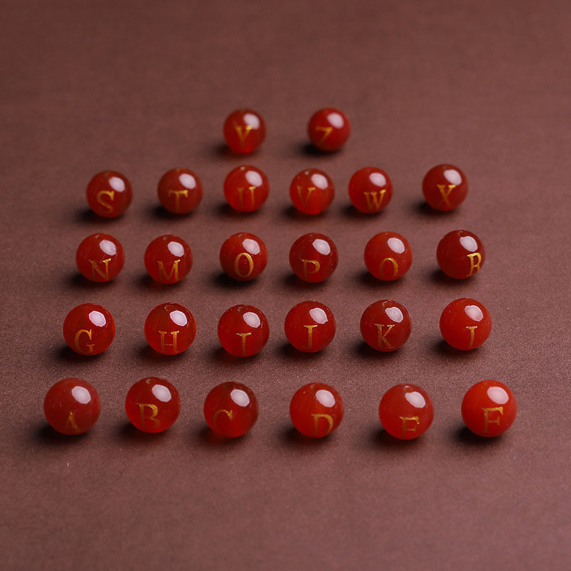 Wholesale 8mm 10mm natural stone red carnelian gilding carving 26 letters crystal red agate loose beads for DIY Jewelry Making