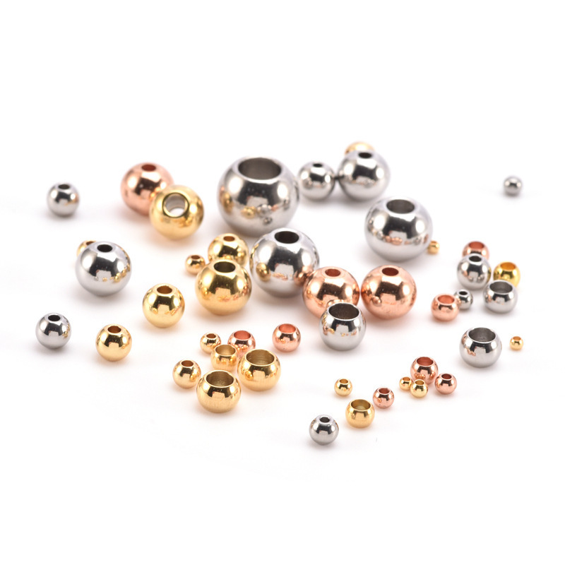 stainless steel  colorfast round Bead spacer gold/rose gold loose bead bracelet ornament gasket hand string accessories