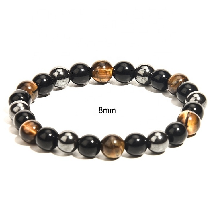 Wholesale Natural Stone Charm Energy Obsidian Hematite Tiger Eye Black Agate Crystal Beads Bracelet for Men Women Unisex