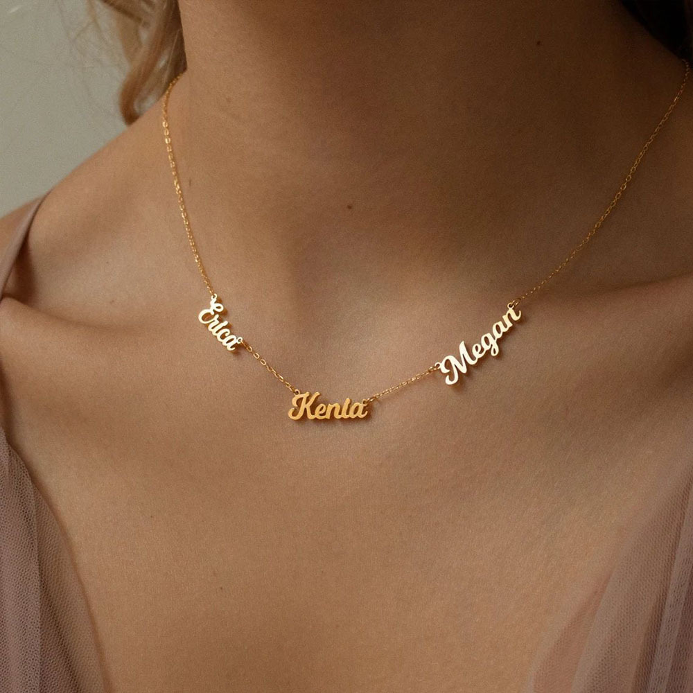 Customized Name Necklace Personalized Multiname Pendant Name Plate Stainless Steel Necklace For Women