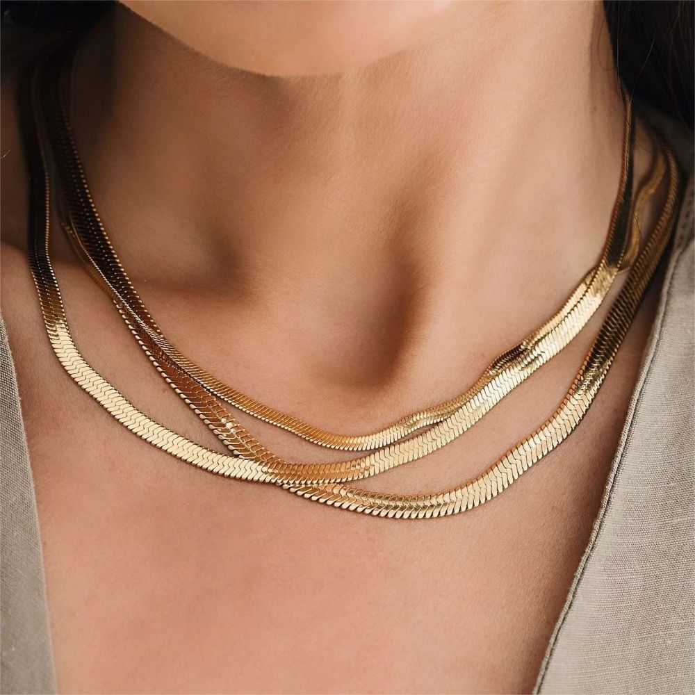 Hot Fashion Unisex Snake Chain Women Necklace Choker Stainless Steel Herringbone Gold Color Chain Necklace For Women Jewelry