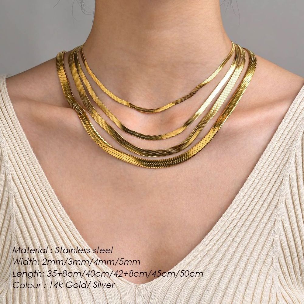 Hot Fashion Unisex Snake Chain Women Necklace Choker Stainless Steel Herringbone Gold Color Chain Necklace For Women Jewelry