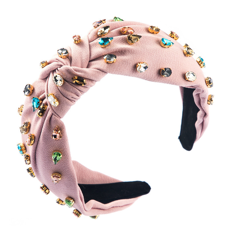 New Design Fabric Full Drill Headband Knotted Colorful Fashionable Pleated Headband Jewelry