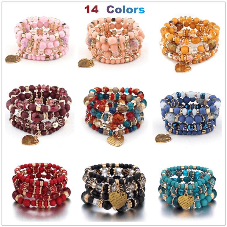 High Quality Boho Heart Love Bead Bracelet Jewelry Set Handmade Trending Gold Heart Charm Beaded Couple Bracelet For Woman 2022