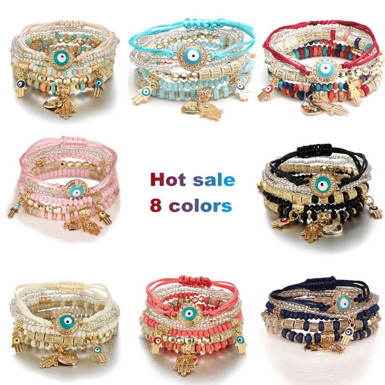 High Quality Boho Heart Love Bead Bracelet Jewelry Set Handmade Trending Gold Heart Charm Beaded Couple Bracelet For Woman 2022