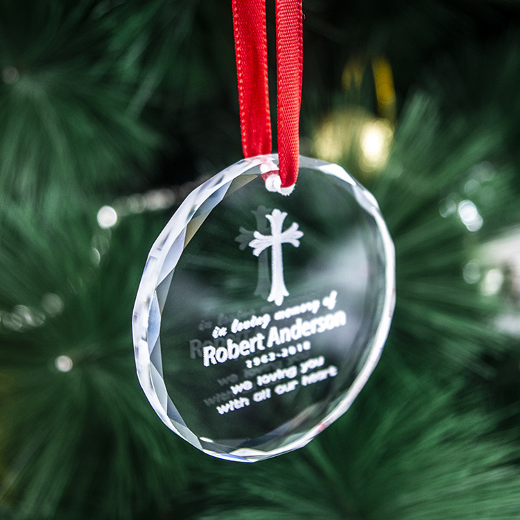 Hot Sell personalized Loving Memory Cross k9 crystal glass christmas ornaments with names for christmas tree decoration