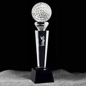 wholesale k9 blank crystal golf trophy golf balls with black base custom 3d laser engrving for golf sports events