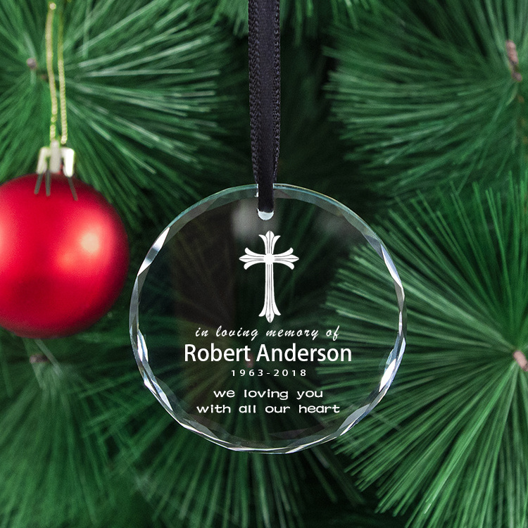 Hot Sell personalized Loving Memory Cross k9 crystal glass christmas ornaments with names for christmas tree decoration