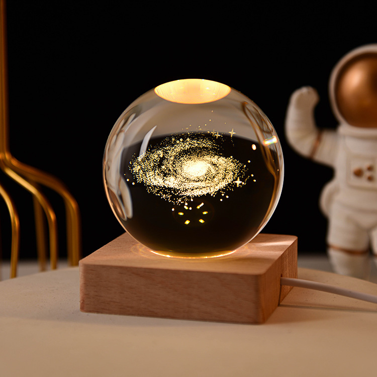 Personalize logo 3d laser engraving solar system crystal ball factory wholesale blank crystal glass ball with led base