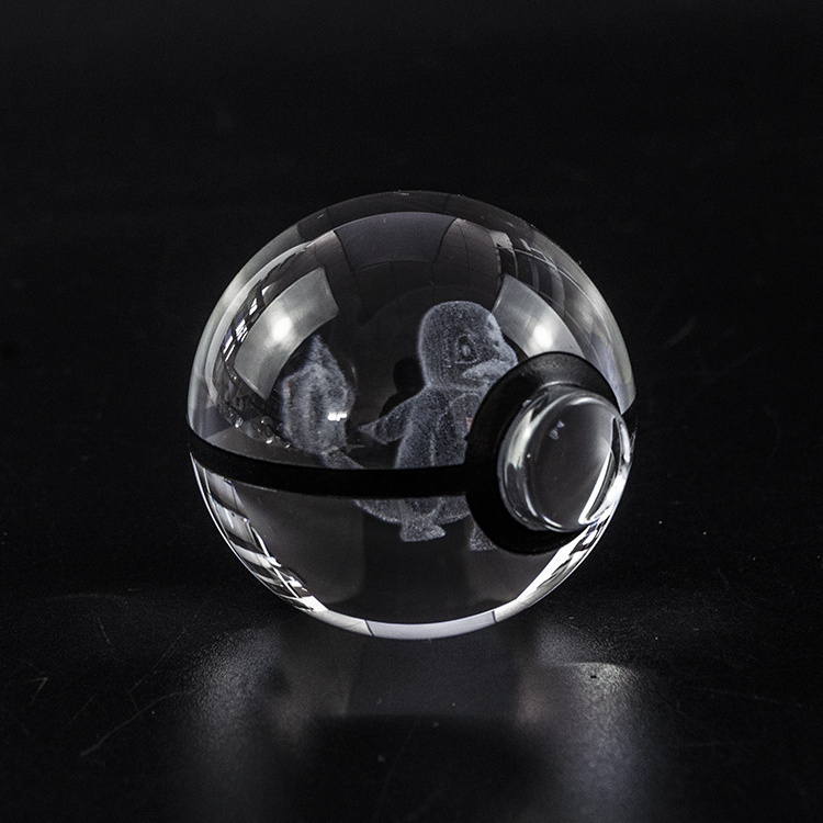 Pujiang Factory direct supply cute Crystal glass 3D Charmander Ball custom laser engraving  LED base For new year gifts