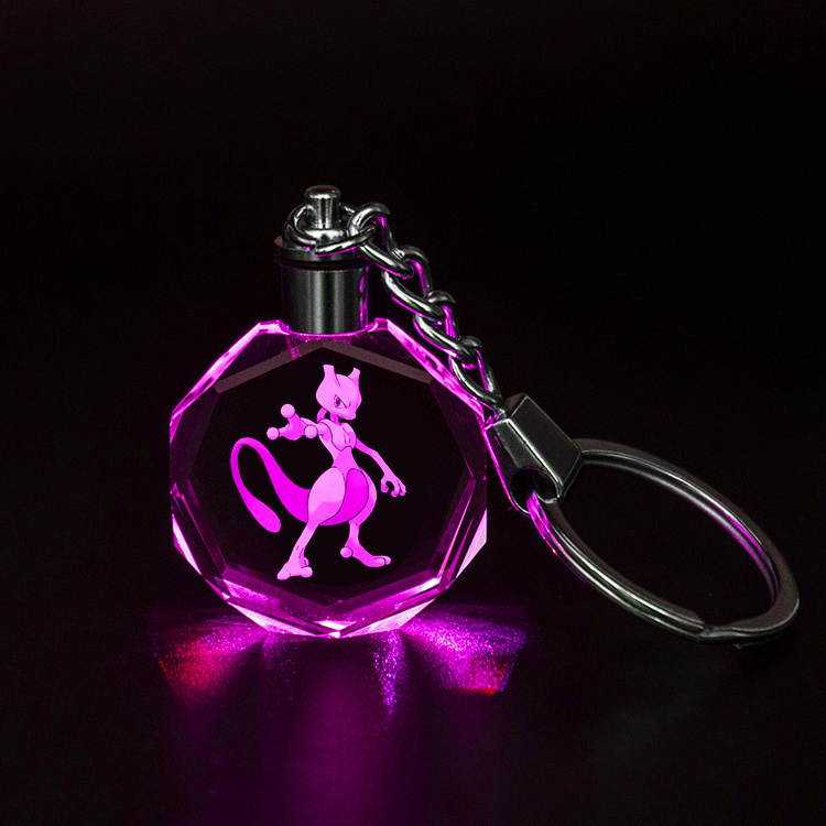 Wholesale high quality blank Crystal Keychain custom logo pokeball LED Flashing light 3d laser engraving crystal glass keychain