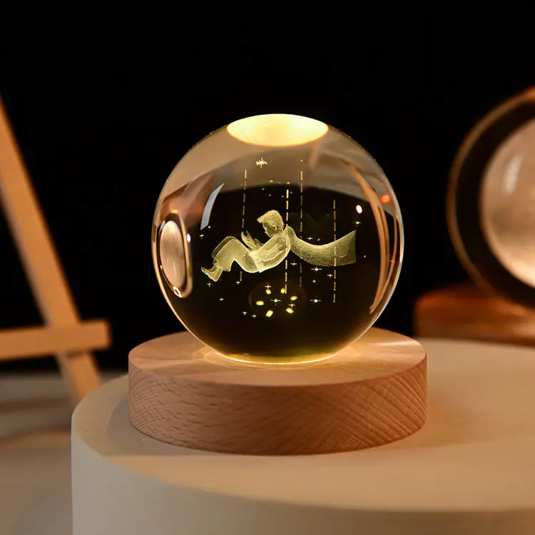 wholesale Luminescent Starry Sky Planet Moon 3d Crystal Ball custom Small Night Light Projection Light crystal ball