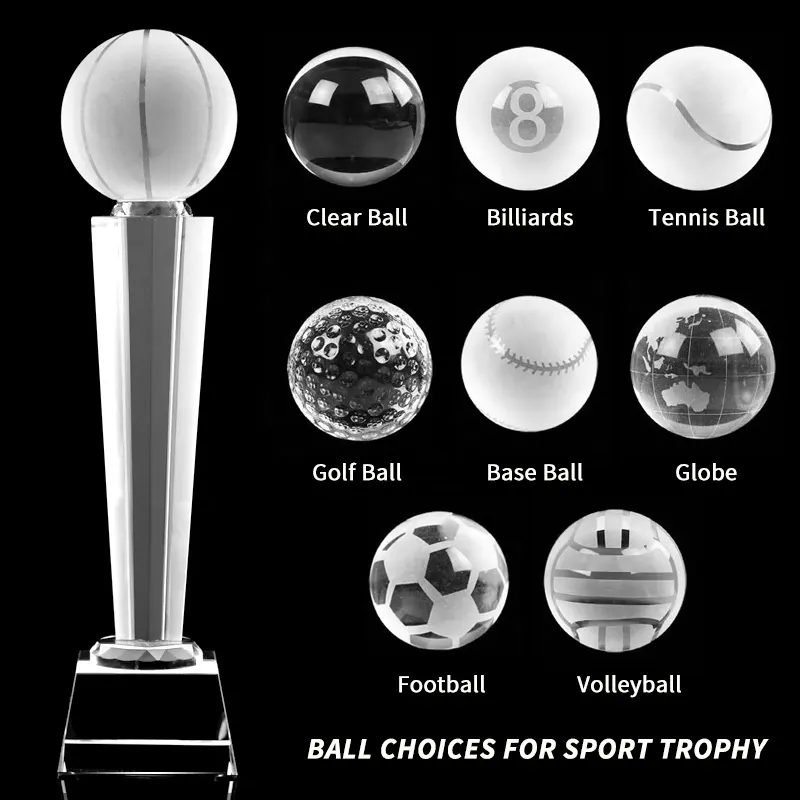 Guangzhou wholesale Fantasy K9 Crystal basketball Trophy custom 3D logo Crystal ball Trophy