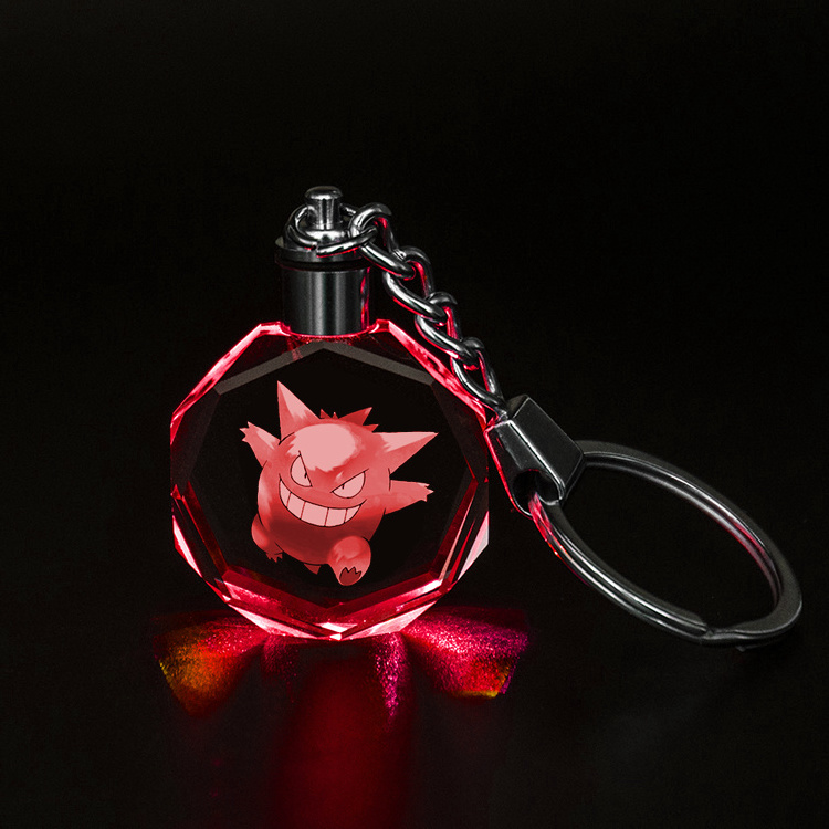 Wholesale high quality blank Crystal Keychain custom logo pokeball LED Flashing light 3d laser engraving crystal glass keychain