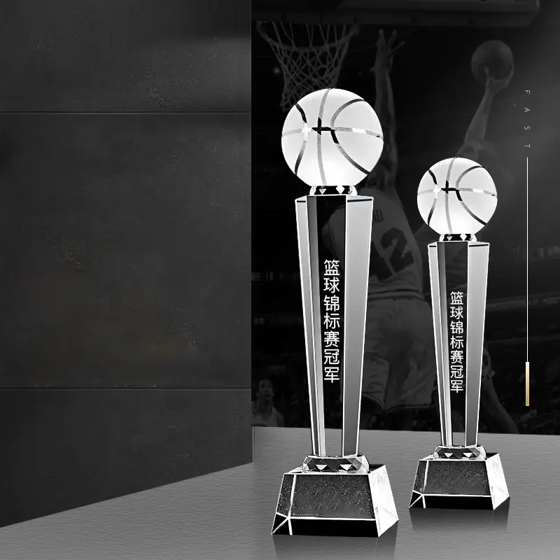 Guangzhou wholesale Fantasy K9 Crystal basketball Trophy custom 3D logo Crystal ball Trophy