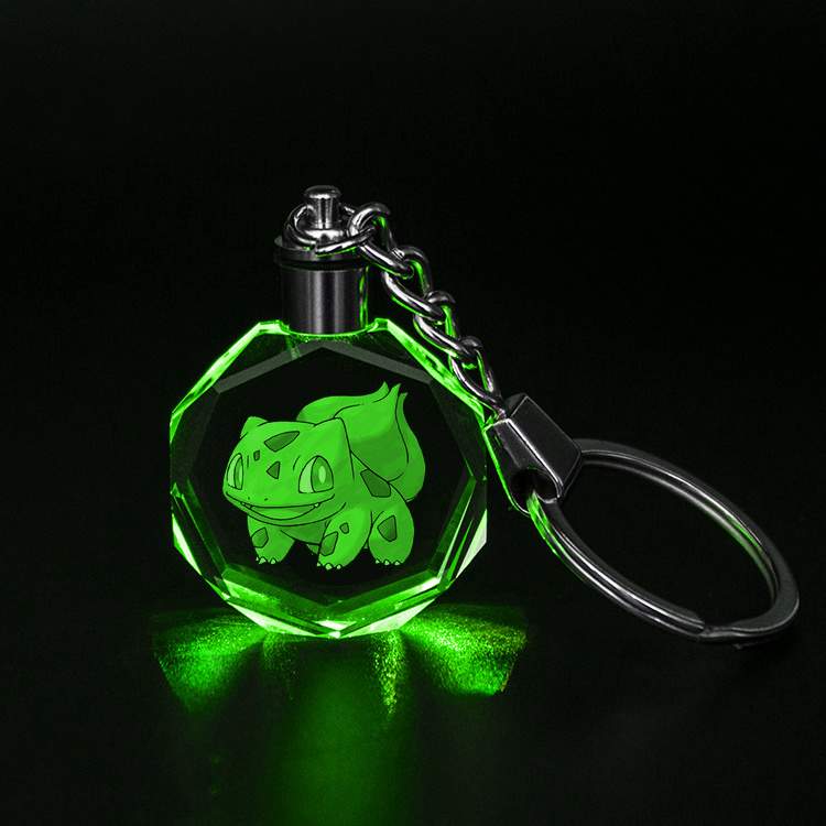 Wholesale high quality blank Crystal Keychain custom logo pokeball LED Flashing light 3d laser engraving crystal glass keychain