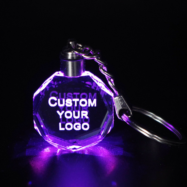 wholesale k9 blank crystal keychains custom laser engraving car logo big 3d crystal keychain with LED light for giveaways