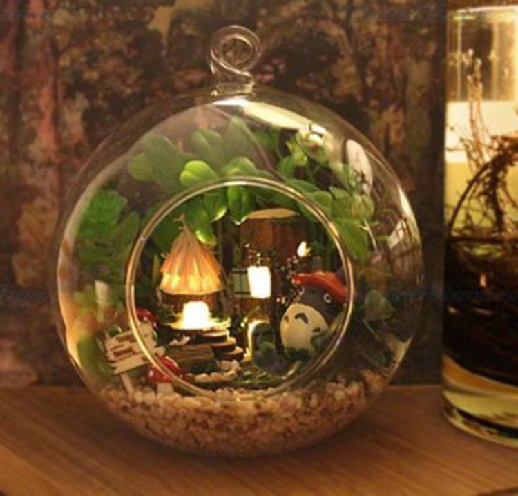 Cheap wholesale beautiful hollow glass balls custom high quality glass hanging terrarium with hole for home decoration