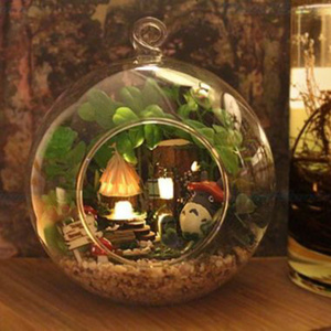 Cheap wholesale beautiful hollow glass balls custom high quality glass hanging terrarium with hole for home decoration