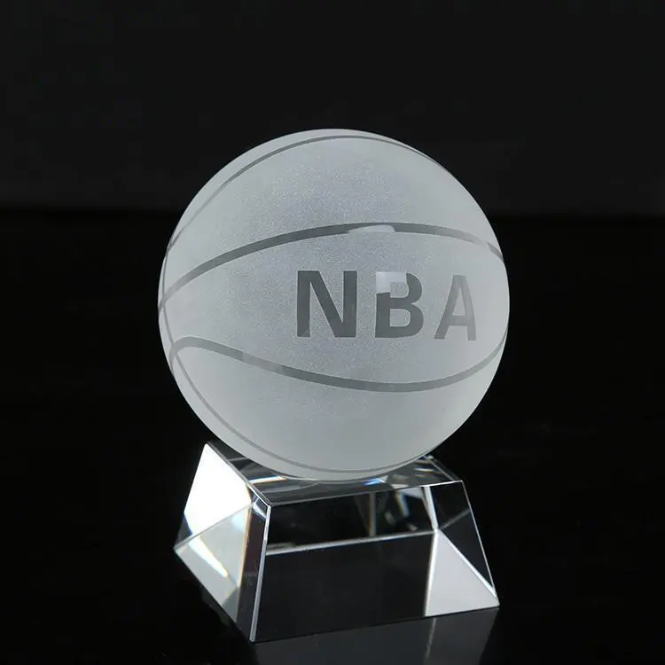 Guangzhou wholesale Fantasy K9 Crystal basketball Trophy custom 3D logo Crystal ball Trophy