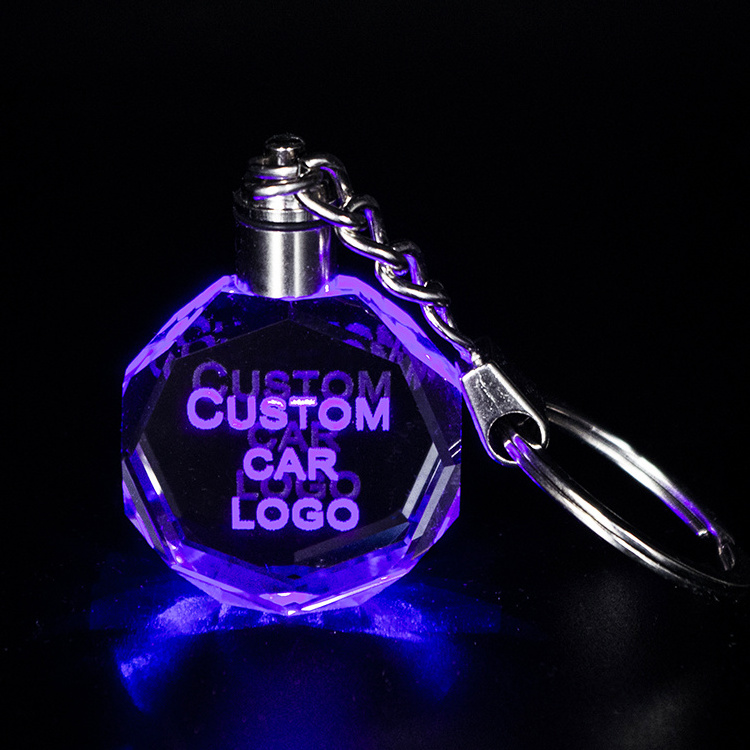 wholesale k9 blank crystal keychains custom laser engraving car logo big 3d crystal keychain with LED light for giveaways